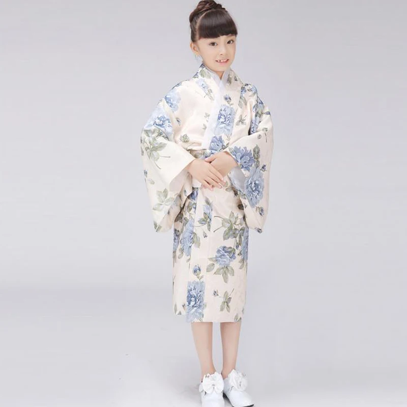 Retro Girl/'s Kimono Japanese Child Yukata Obi Retro Cosplay Bathrobe Dress Chic
