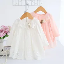 Weoneit/платье принцессы для новорожденных девочек детское однотонное кружевное платье с длинными рукавами; сезон весна-осень; цвет розовый, белый