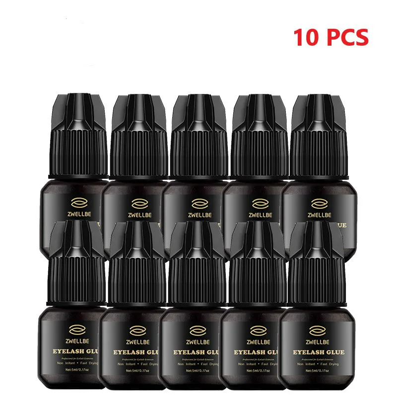 

zwellbe 10 pcs 5ml Eyelash Extension Glue 1-3 Seconds Fast Drying Eyelashes Glue Professional Black Adhesive Retention 5-7 weeks