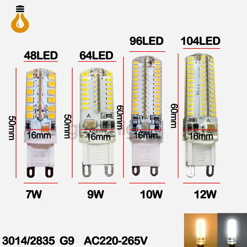 1 шт. Мини G9 9 Вт 12 Светодиодная лампа 3014 SMD AC 200 в 240 В Sillcone body LED кукурузная 64