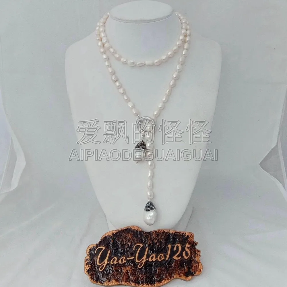 N051111 4" белый барокко петля ожерелье Кеши жемчуг CZ кулон