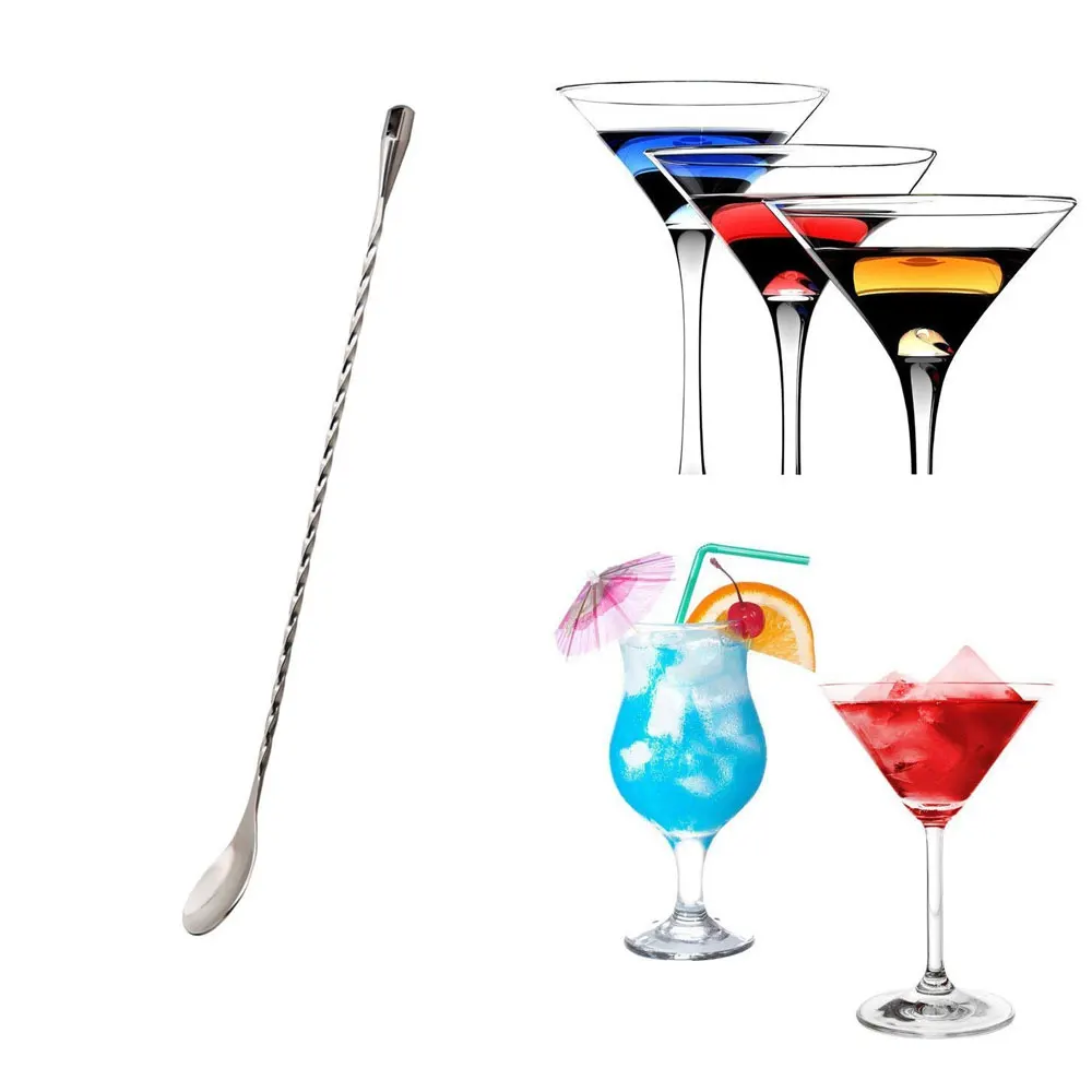 

2Pcs/Lot 31cm Stainless Steel Bartender Mixing Spoon, Spiral Pattern Bar Spoon Cocktail Shaker with Long Handle
