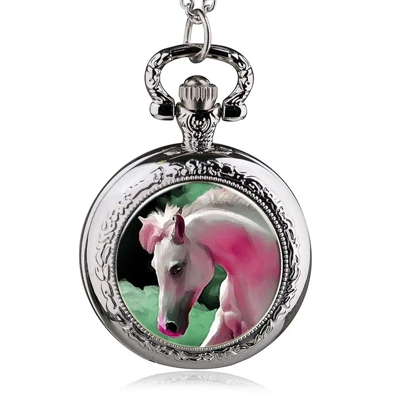 Ретро мода бегущая лошадь дизайн кварцевые карманные часы ожерелье кулон цепь для женщин мужчин подарки Relogio De Bolso