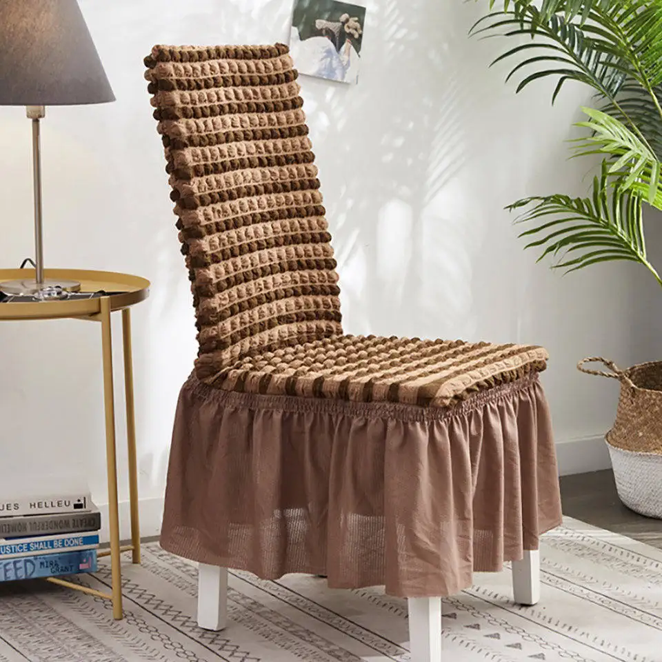 Пузырьковые решетки эластичные чехлы на кресла спандекс чехлы на стулья для кухни/столовой офисные чехлы на стулья со спинкой - Цвет: Striped light coffee