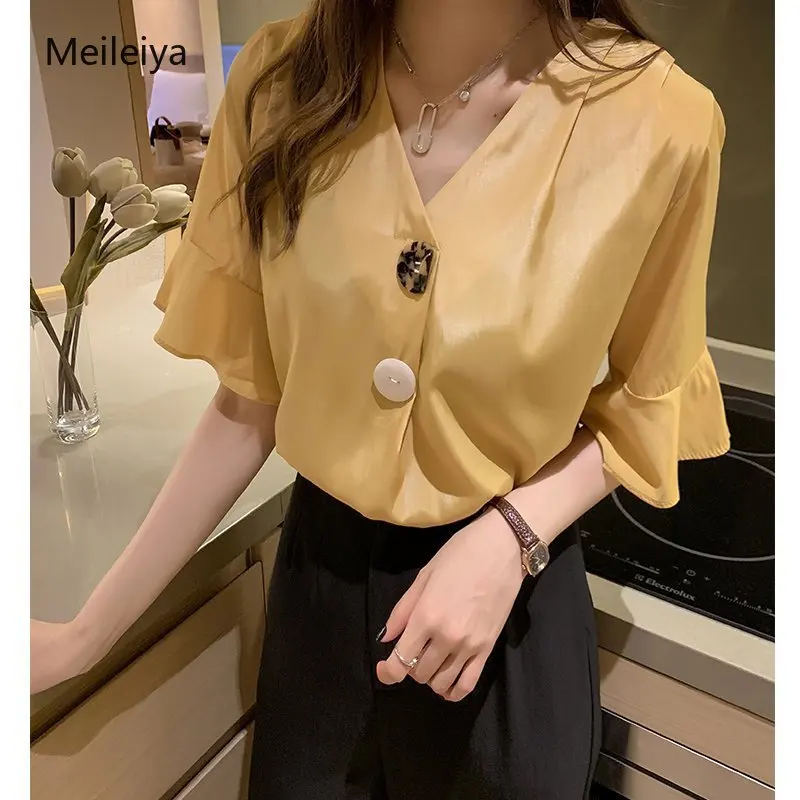 

Women's Fashion V-neck Loose Very Fairy Tops Foreign Short-sleeved Blouse Tide 2019 Summer New Casual Blouse