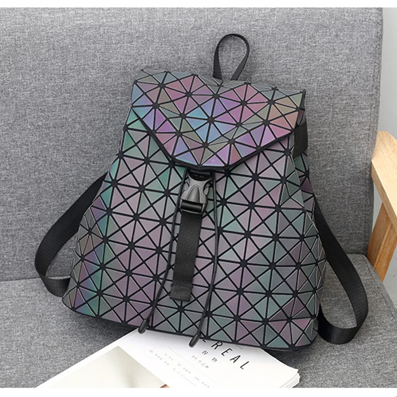 Рюкзак женский. световой рюкзак Для женщин кожа геометрический рюкзаки ромбовидная решетка шнурок рюкзаки голографическая Рюкзак Кошелек