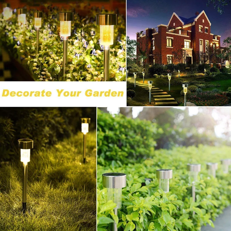 10 Pcs Stainless Steel Solar Energy Lamp Garden Led Solar Powered Stick Light Waterproof Path Lawn Yard Landscape Solar Lamps (8)