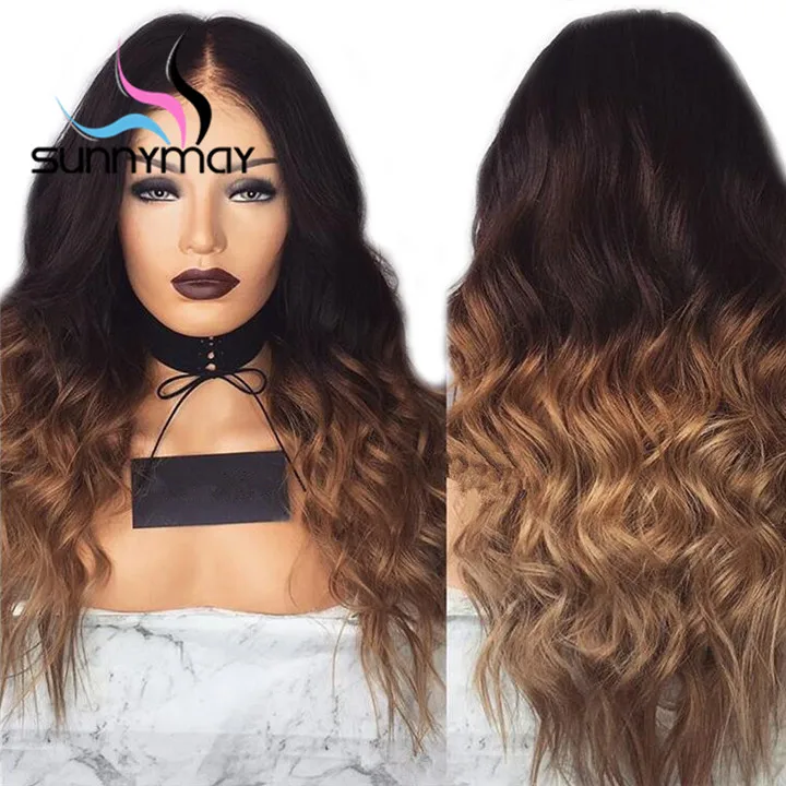 Sunnymay 13x4 Brown Ombre Human Hair With Baby Hair Body Wave Lace Front Human Hair Wigs Pre Plucked Remy Hair Lace Front Wigs
