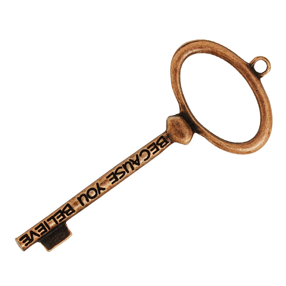 10pcs Circle Head Skeleton Key Necklace Pendants With Lettering(Because