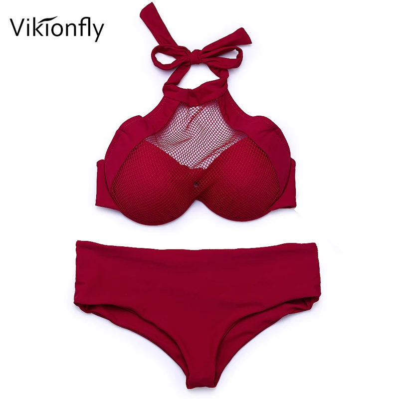 

Vikionfly Super Push Up Bikini 2019 New Sexy Sheer Women Swimsuit Neon Retro Swimwear For Bathing Suit Brazilian Bikini Set
