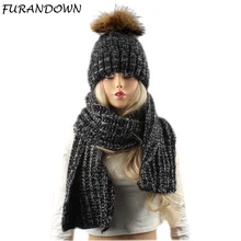 2 Pieces Set Women Winter Hat With Scarf Real Raccoon Fur Pom Pom Beanies For Ladies Winter Cap Women Knitted Hat and Scarf Set 2 Pieces Set Women Winter Hat With Scarf Real Raccoon Fur Pom Pom Beanies For Ladies Winter Cap Women Knitted Hat and Scarf Set