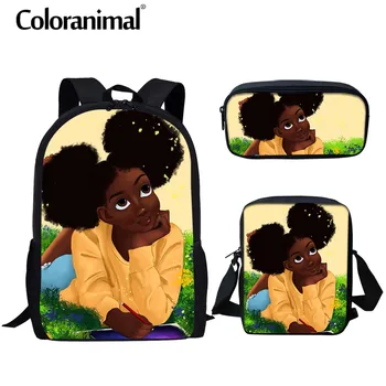 

Coloranimal Women Set Backpack Cute Black Art African Girl Printed School Bag Primary High Student Shoulder Rucksack Kid Bookbag