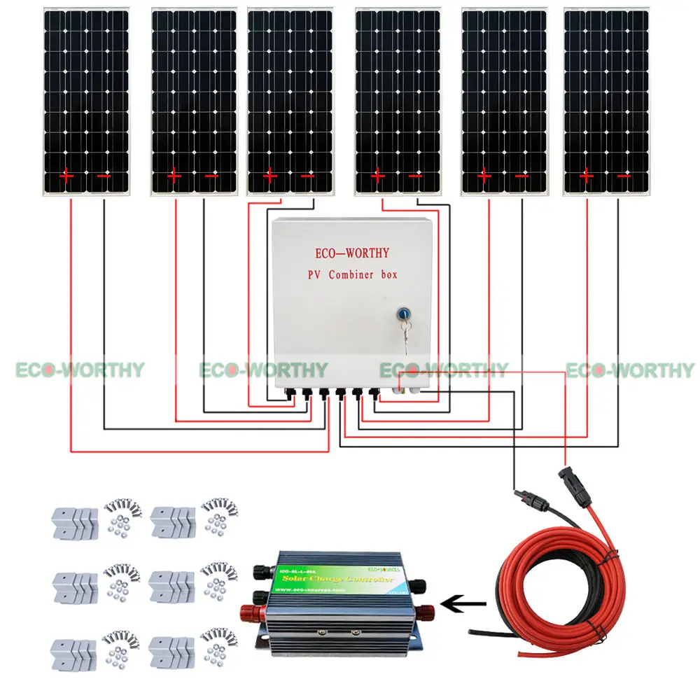 

6*100W Mono Solar Panel 600W Solaranlage off Grid + Solar Combiner Box