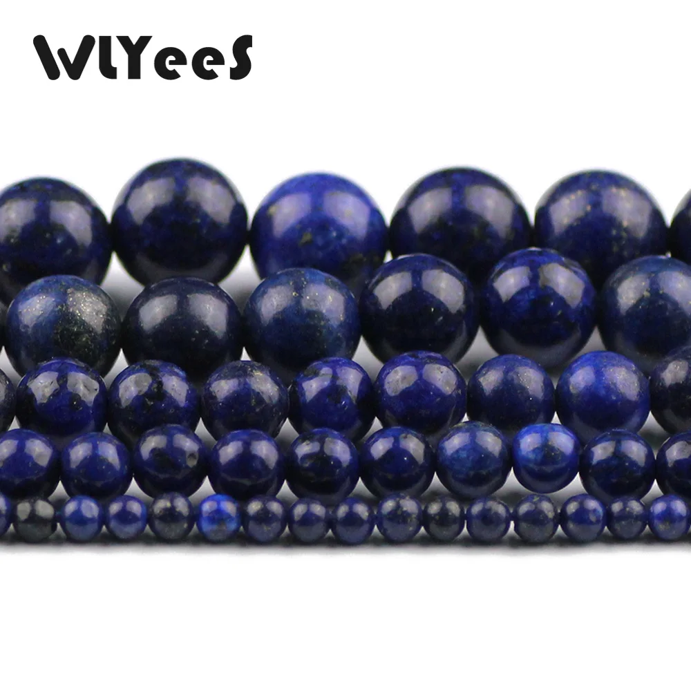 WLYeeS натуральный камень лазурит Камень 4 6 8 10 12 мм темно-синий круглый свободные бусины для мужских ювелирных изделий браслет Изготовление DIY шар 15"
