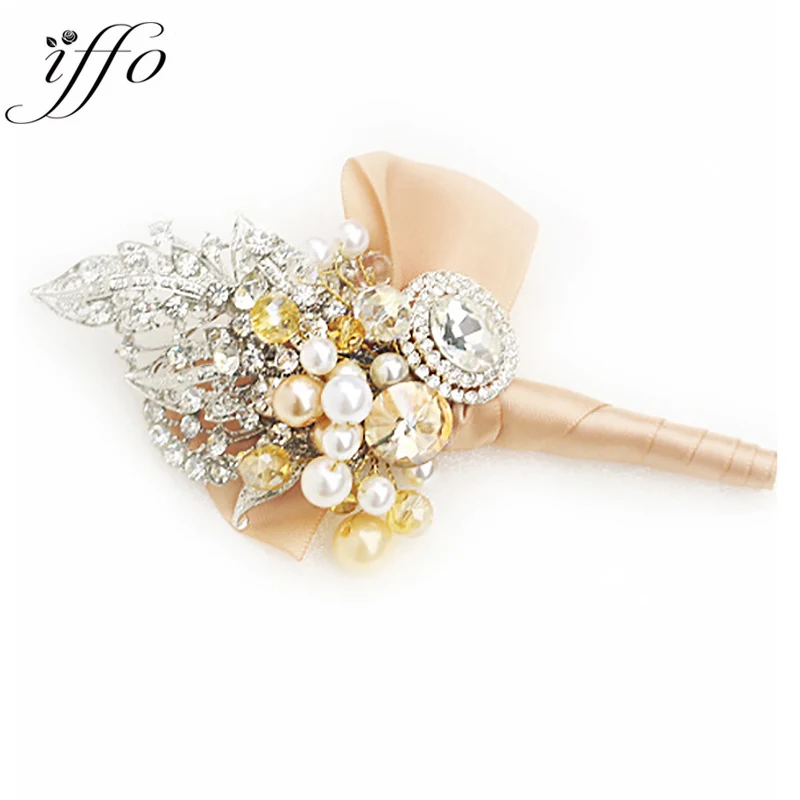 

Free Shipping, custom groom corsages, wedding flowers, ivory & gold brooch, Men's Boutonniere Decoration Accessories