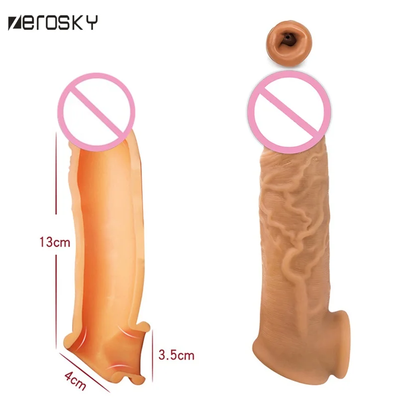 Penis Sleeve Extender Condom Realistic Cock Ring Sleeve Condom For Men