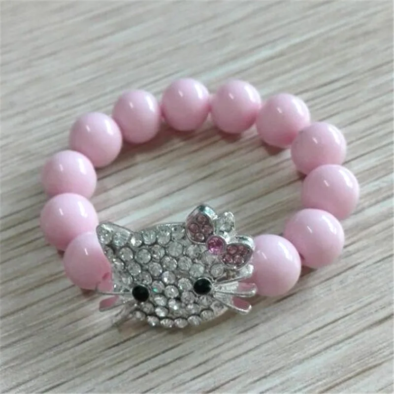 Детские хрустальные браслеты с кошачьей головой для детей, милый браслет Шамбала, браслеты из нитей, браслеты для девочек, ювелирное изделие, подарок - Окраска металла: pink 1