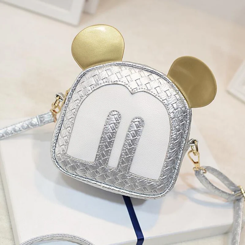 

2016 Cute Cartoon Mikey Ears Kids Shoulder Messenger Bag Girls Funny Mini Flap Bag Leather Weaved Crossbody Bags Women XA1538D