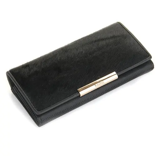 

VSEN 10pcs Wallet Women Wallet Genuine Leather Black Horse Fur