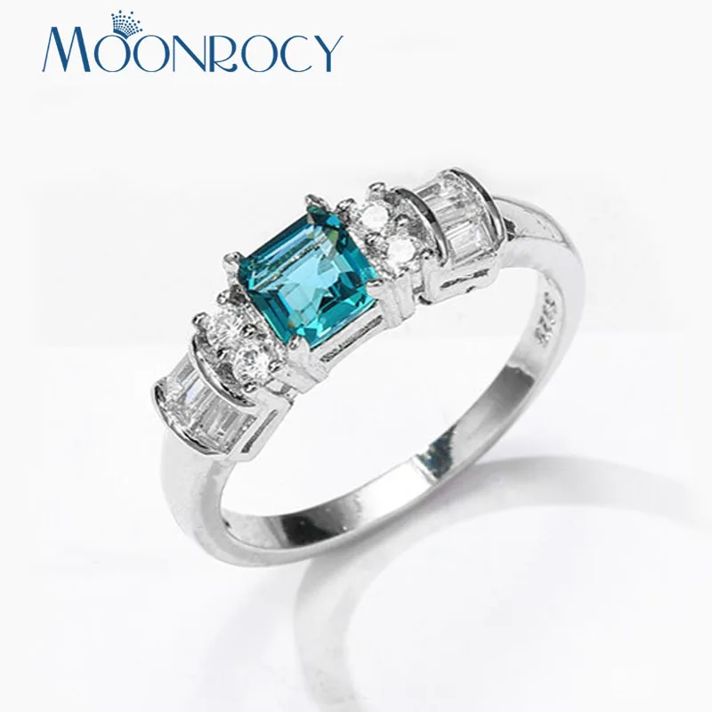 

MOONROCY Cubic Zirconia Blue Green Crystal Wedding CZ Rings Square Party Oval Jewelry for Women Gift Womens Drop Shipping