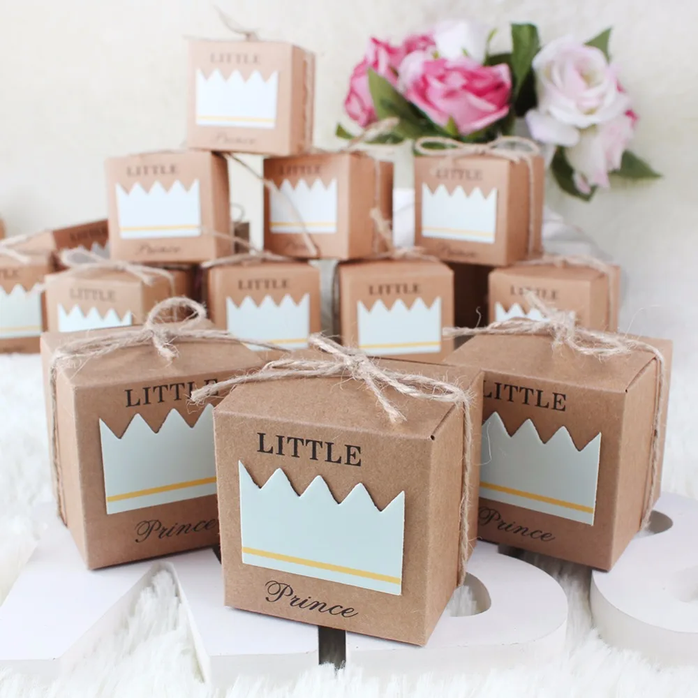 50 шт. Коробки конфет Baby Shower Крафт-бумага Подарочная коробка Маленький принц принцесса вечере Коробки праздничных вечеринок