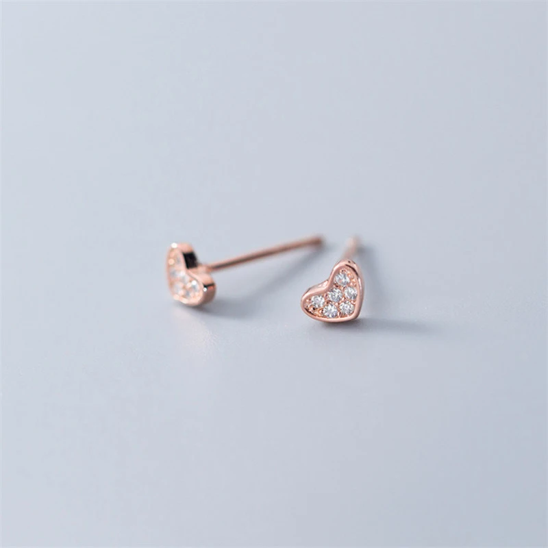 

NEWBUY Fashion Rose Gold Color Heart Stud Earrings For Women Girl Genuine 925 Sterling Silver Cute Earring Prevent Allergy