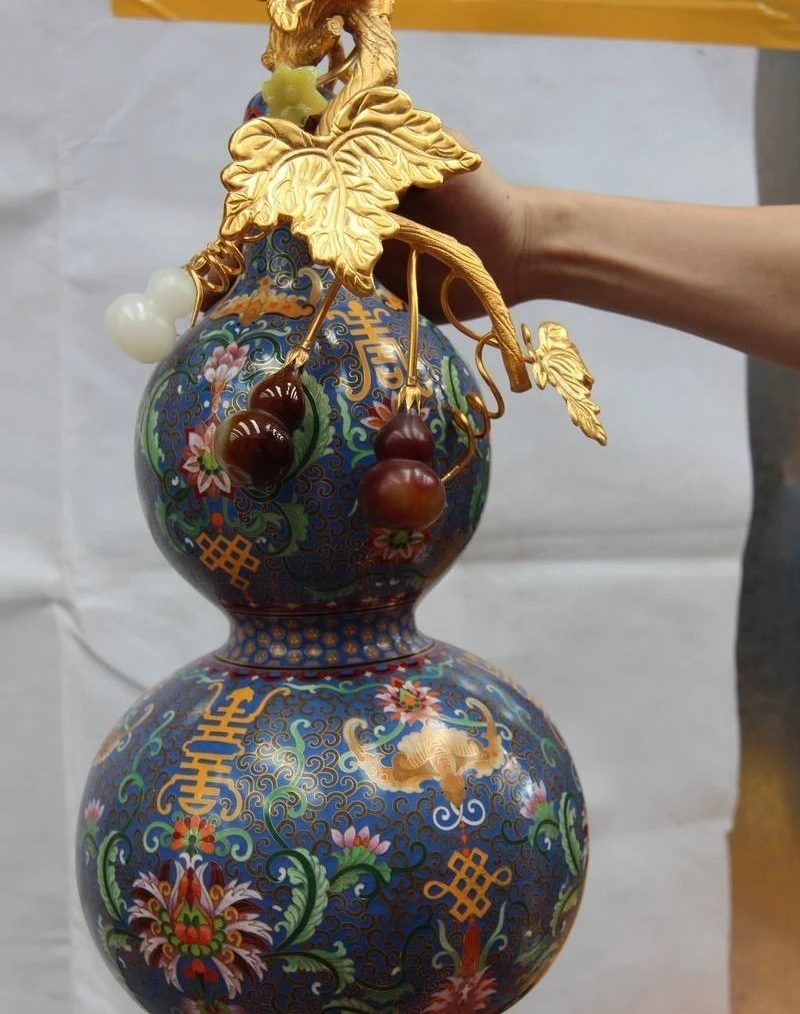 22 Дворец Медь Перегородчатой inlay Агат нефрит Долголетие богатство calabash тыква Ваза