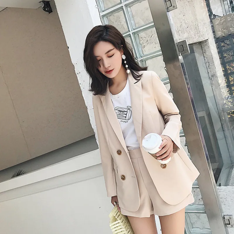 

High Quality Spring summer Women two piece set Blazer Jacket + shorts Female Office Lady Suit Women's 2 Piece Set