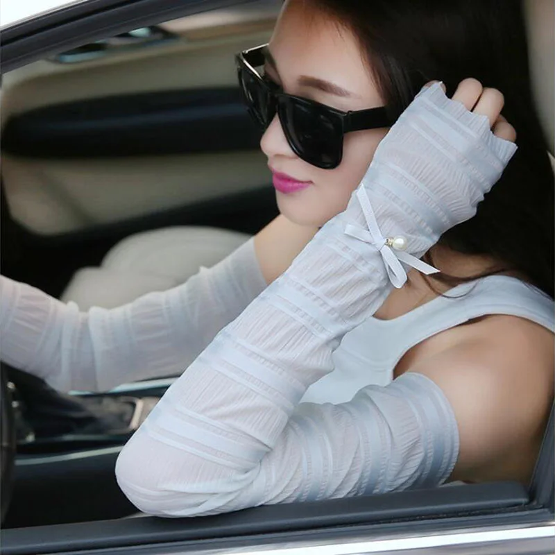 Для женщин Мода Ice Шелковый холодной перчатки без пальцев леди половины палец водительские митенки солнца летняя ветровка Женская