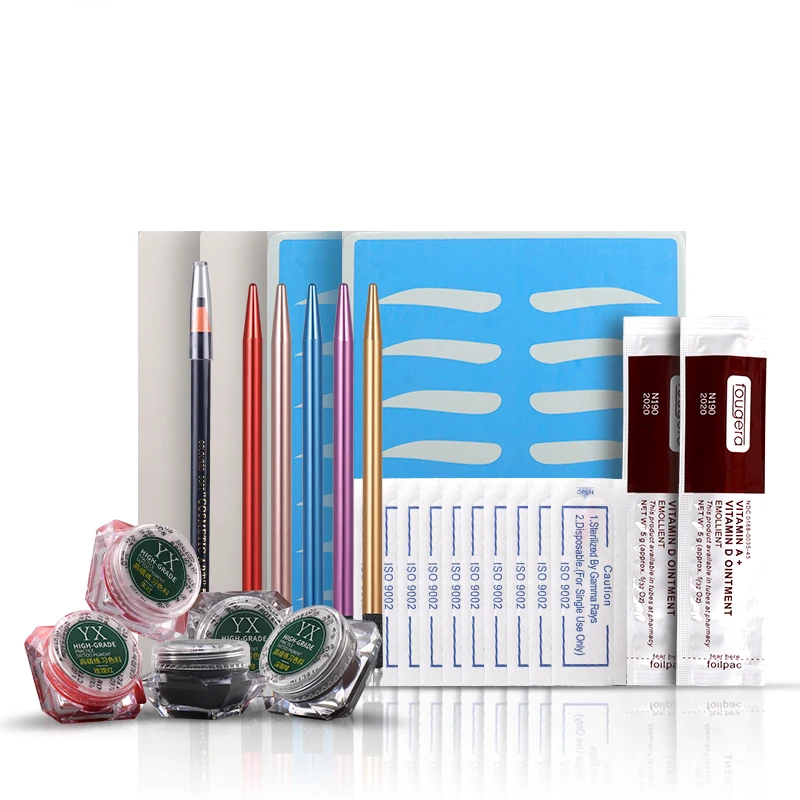 

1lot Permanent Makeup Microblading Kit Professional Tattoo Pigment/Needles Practice skin Tool Set For Permanent Makeup Beginner
