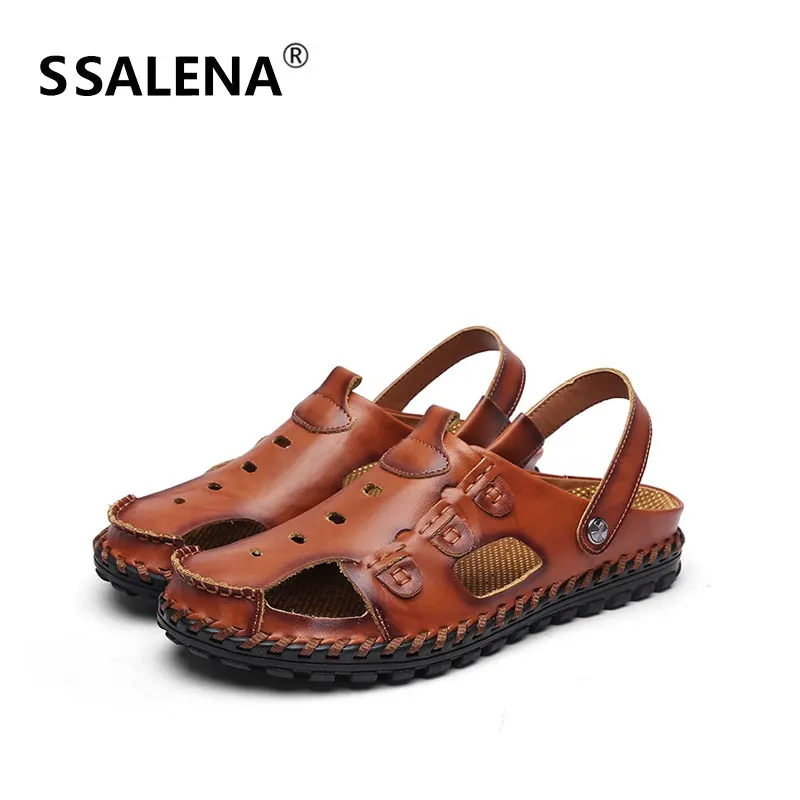 

Men Summer Beach Breathable Sandals Male Comfortable Handmade Mesh Shoes Men Leather Outdoor Rome Sandals AA60338