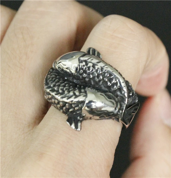 

Size 7-13 Double Fish Ring 316L Stainless Steel Jewelry Cool Polishing Silver Black Chinese Good Meaning Double Fish Ring