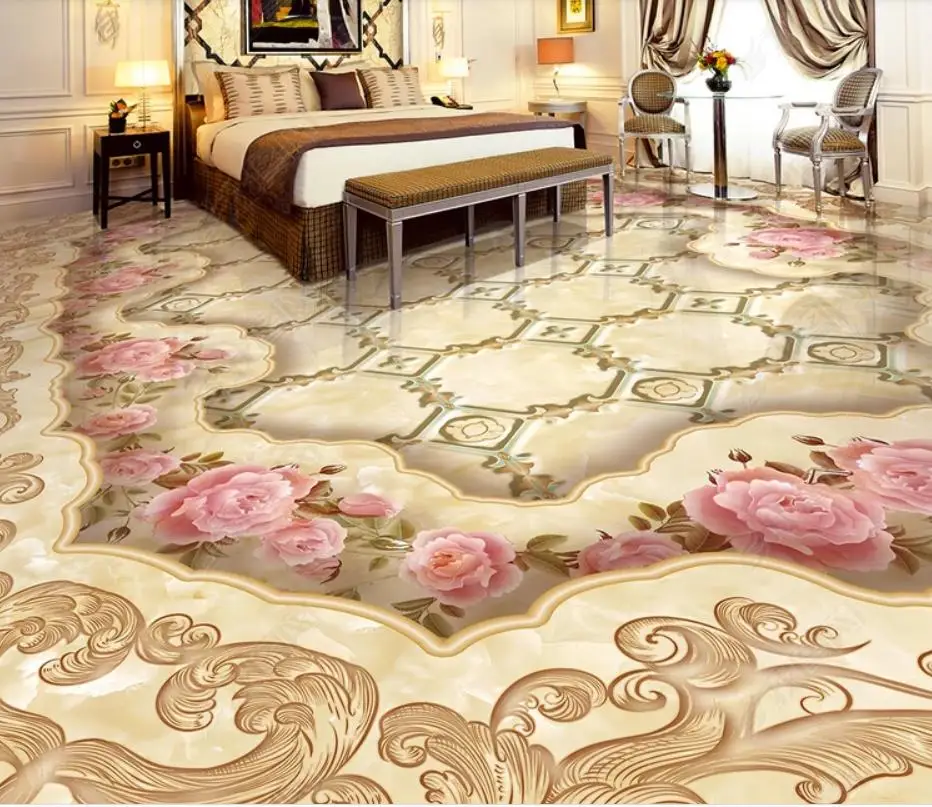 

European style Photo 3d Flooring Marble Wallpapers For Living room Bathroom PVC Self-Adhesive Wallpaper Roll Floor