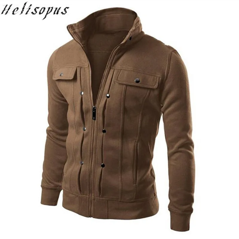 Najtaniej Helisopus męski Slim dopasowany płaszcz jesienna kurtka marynarka stójka w stylu casual Bomber znosić odzież Bomber Jacket Men