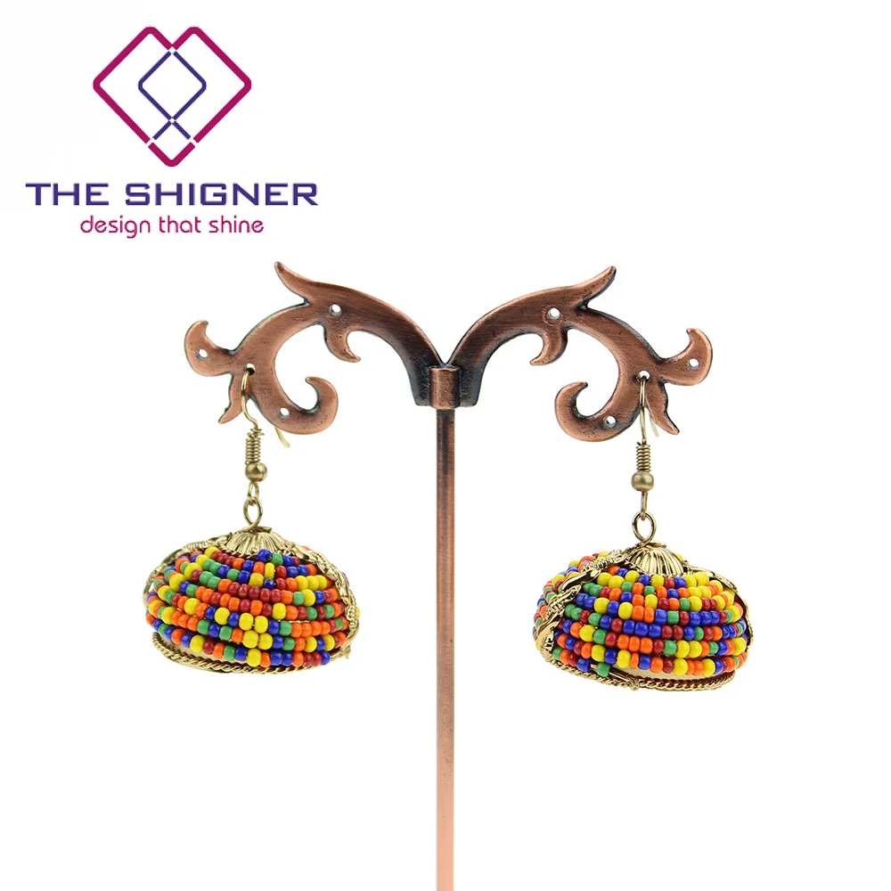 Большие индийские серьги Jhumka Jhumki милые круглые разноцветные Серьги с бусинами