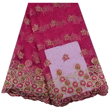 

Free Shipping African Tulle Net Lace Fabric High Quality French Guipure Lace Fabric New Arrival Stones Lace Fabric For Party 919