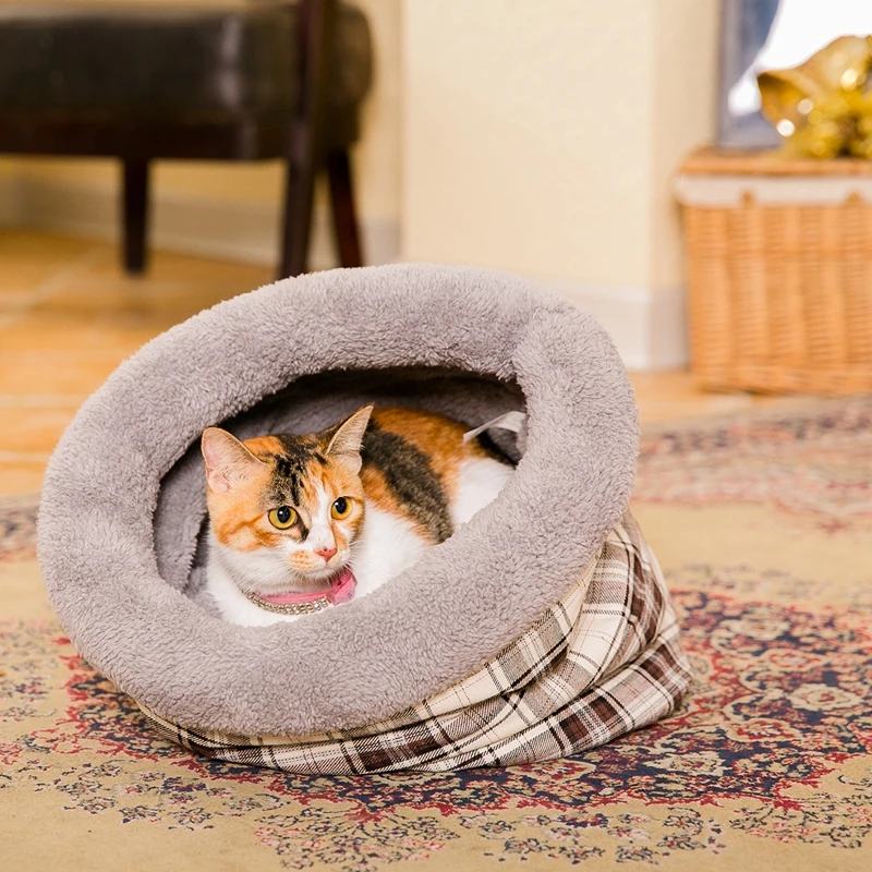 

Pet Cat Sleeping Bag Puppy Bed Soft House For Cat Kitten Nest Small Dog Grid Cushion Animals Mats Rabbit Cat Beds Chinchilla Cag