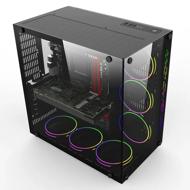 Discount 417*243*427mm Gaming Computer PC Gamer Case Full-side Transparent Tempered glass Water Cooling Chassis for ATX Support GTX 1080 4