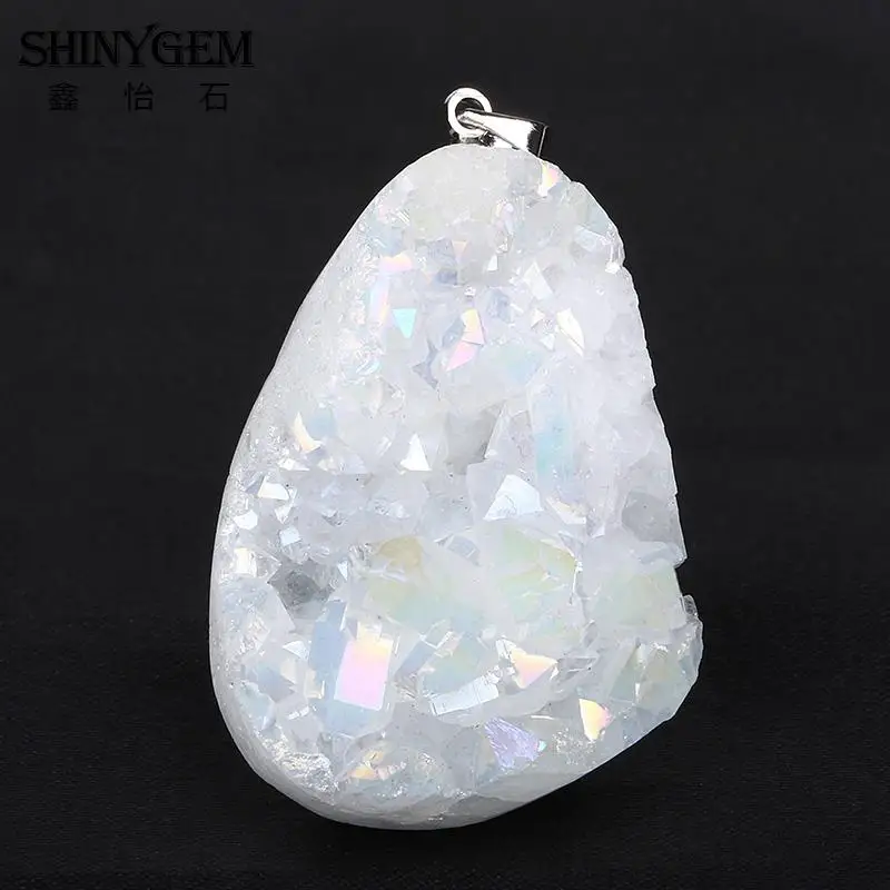 

Created Agate Charm Druzy Pendants Irregular Druzy Gem Stone Dark Blue Opal White Plated
