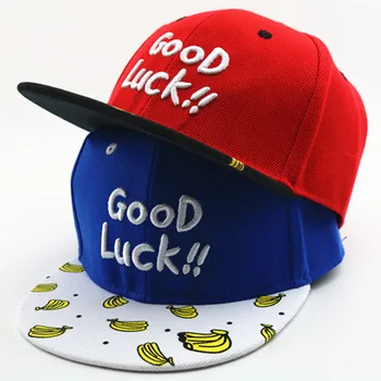 

Unisex Kids Canvas Letter GooD luck Baseball Hats Children Street Back Snap Cap Hip Hop Adjustable Hats for 2-8 Y old kids