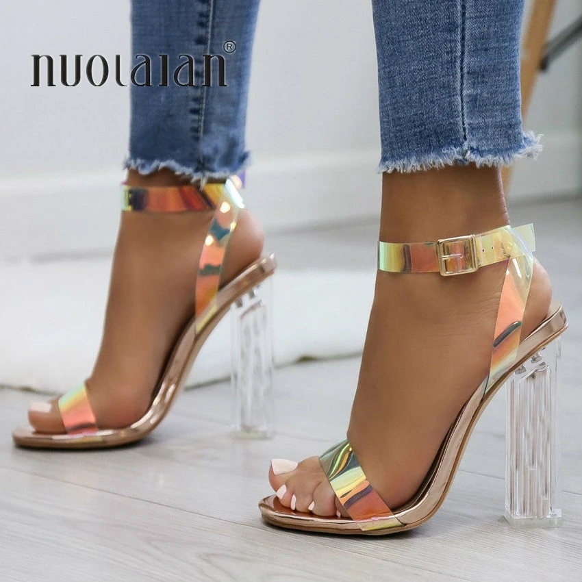 Escarpins de c l brit s pour femmes chaussures talons hauts style simple en PVC transparent lani res nouvelle mode 2019