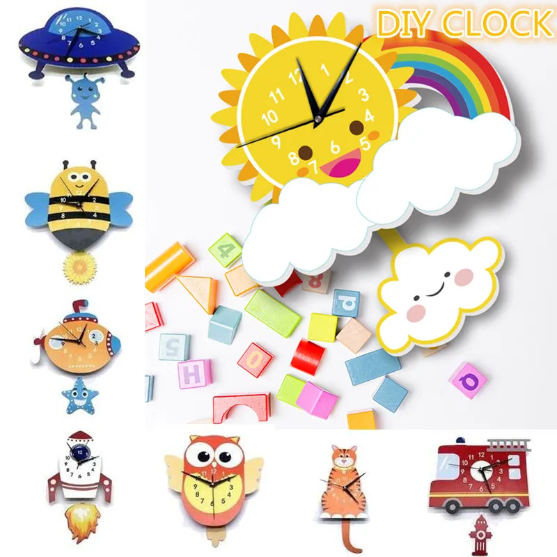 3D DIY Cartoon Wall Clock Modern Design Alien Sticker /clocks with Wall Paper Decoration for