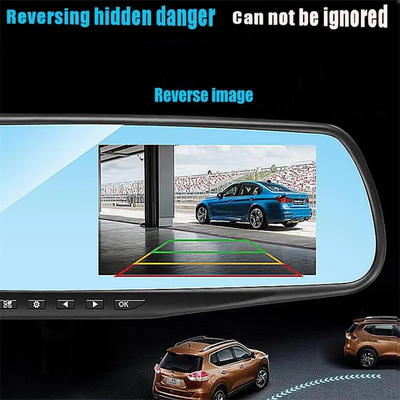 

Driving recorder1080P Car Dvr Camera Auto 4.3 Inch Rearview Mirror Digital Video Recorder Dual Lens with8G TF Card