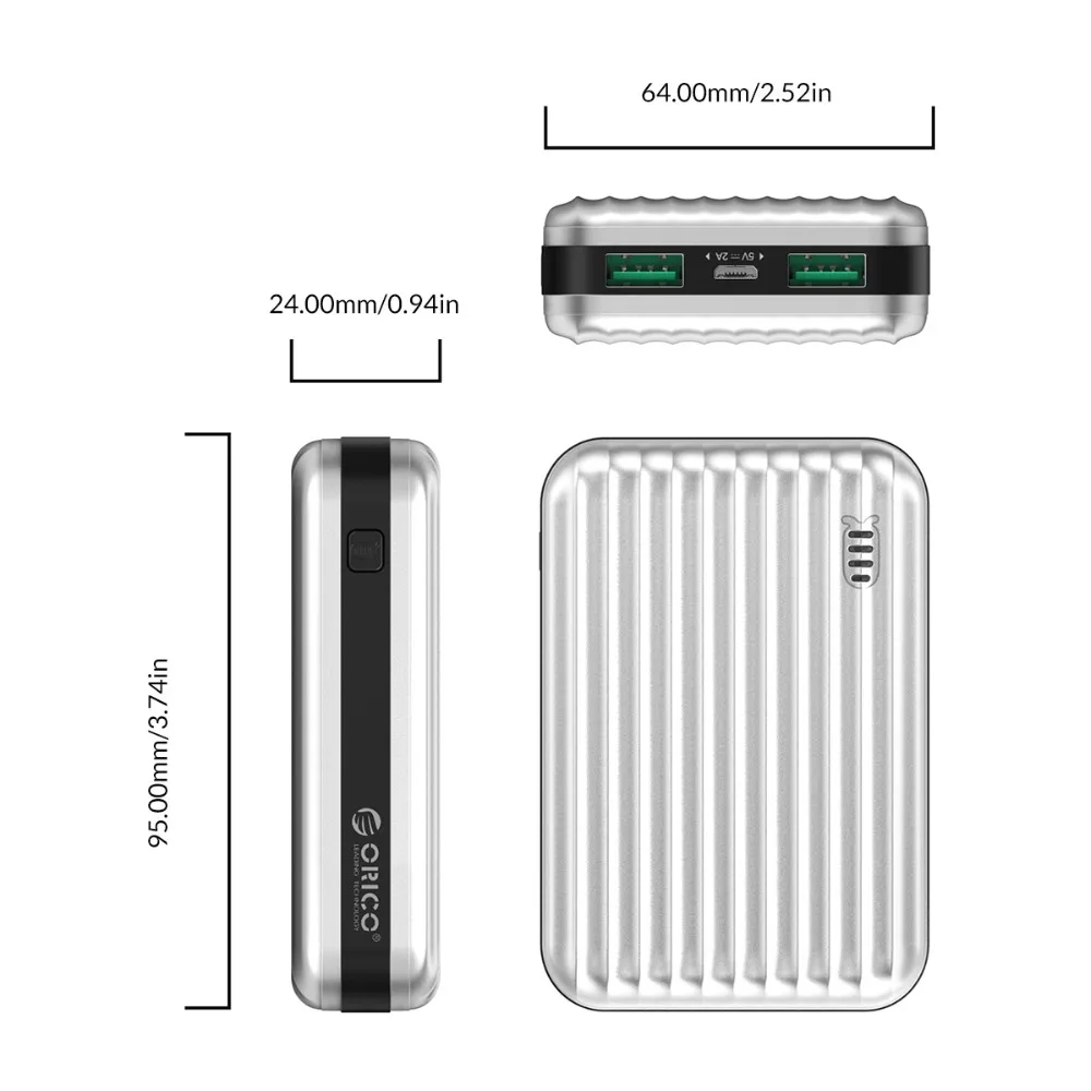 ORICO 10000mAh Polymer Power Bank Micro USB 5V2A Dual Ports mit Lade Power Display Mini-Größe Durch