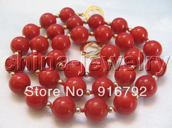 

Beautiful AAAA 18.5 " 10mm perfect round red coral necklace-14k/20