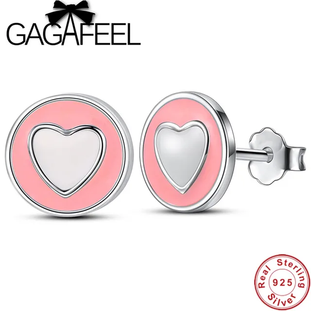 Aliexpress Gagafeel Pink Color Heart Stud Earrings Cz Gagafeel Pink Color Heart Stud Earrings Cz Zirconia Cute Love For Women 925 Sterling