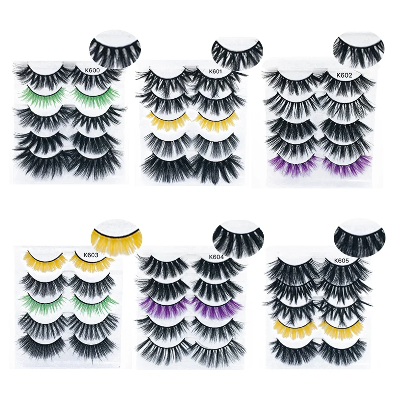 

5 Pairs/7 Style Colored Mix Mink Eyelashes Thick Fashion False Eyelashes 3D lashes Fluffy Reusable Crisscross Beauty Makeup Tool