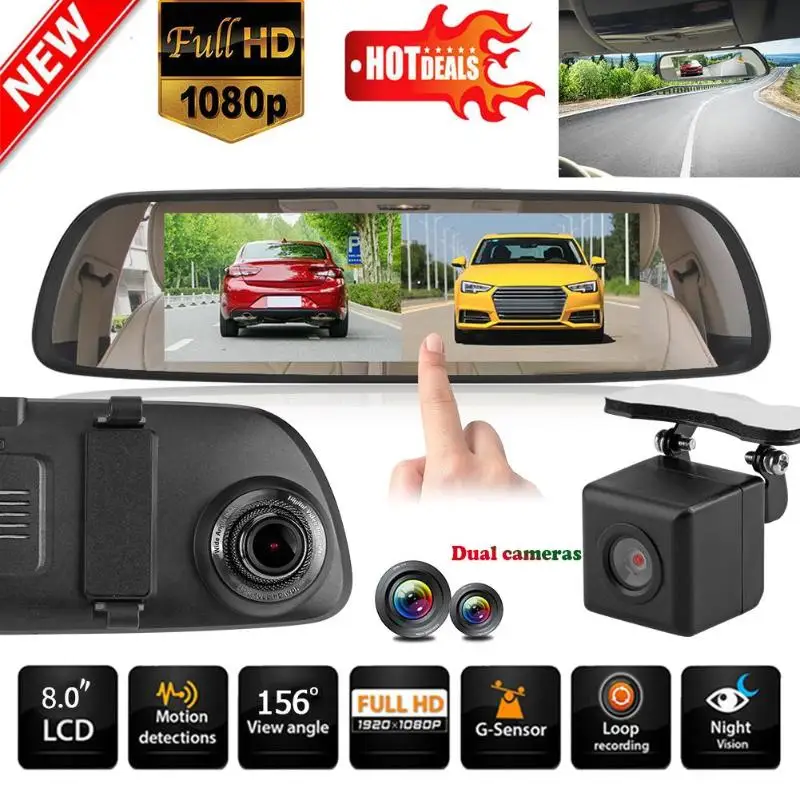 

VODOOL H6 1080P HD 8inch Touch Screen Car DVR Camera Video Recorder G-sensor Star Night Vision Car Dash Camera Rearivew Mirror