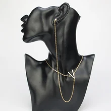 New Sexy Necklace Earring Link Set V Crystal Charm Collier Body Chain Necklace Collars Choker Necklaces Pendants Women Jewelry