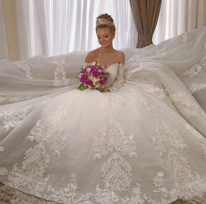 2019-long-sleeve-wedding-dresses-off-shoulder-lace-backless-ball-gown-long-train-beaded-applique-bridal-gowns-de-novia-customized